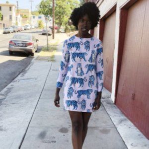 Nooworks Blue Tiger Long Sleeve Dress Size XL